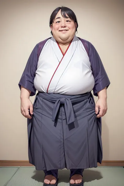 masterpiece,(high quality, best quality:1.2),smile,(mature fat man:1.4), (white hakama:1.5)