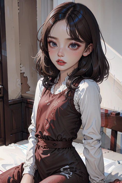1girl, solo, (skinny:1.2), (small breasts:1.2), (straight hair, medium hair, dark brown hair:1.2), (light eyes, eyeliner, eyeshadow, eyelashes, natural makeup), pink dress, <lora:Tera_2:0.8>