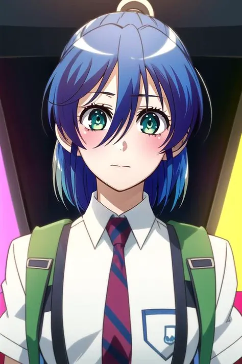 (best quality:1.1), (masterpiece:1.4), game cg, , upper body, depth of field, anime coloring, , 1girl, solo, <lora:nagisa_aizawa:0.94>, nagisa_aizawa, blue hair, green eyes, short hair, , stage, 16k resolution