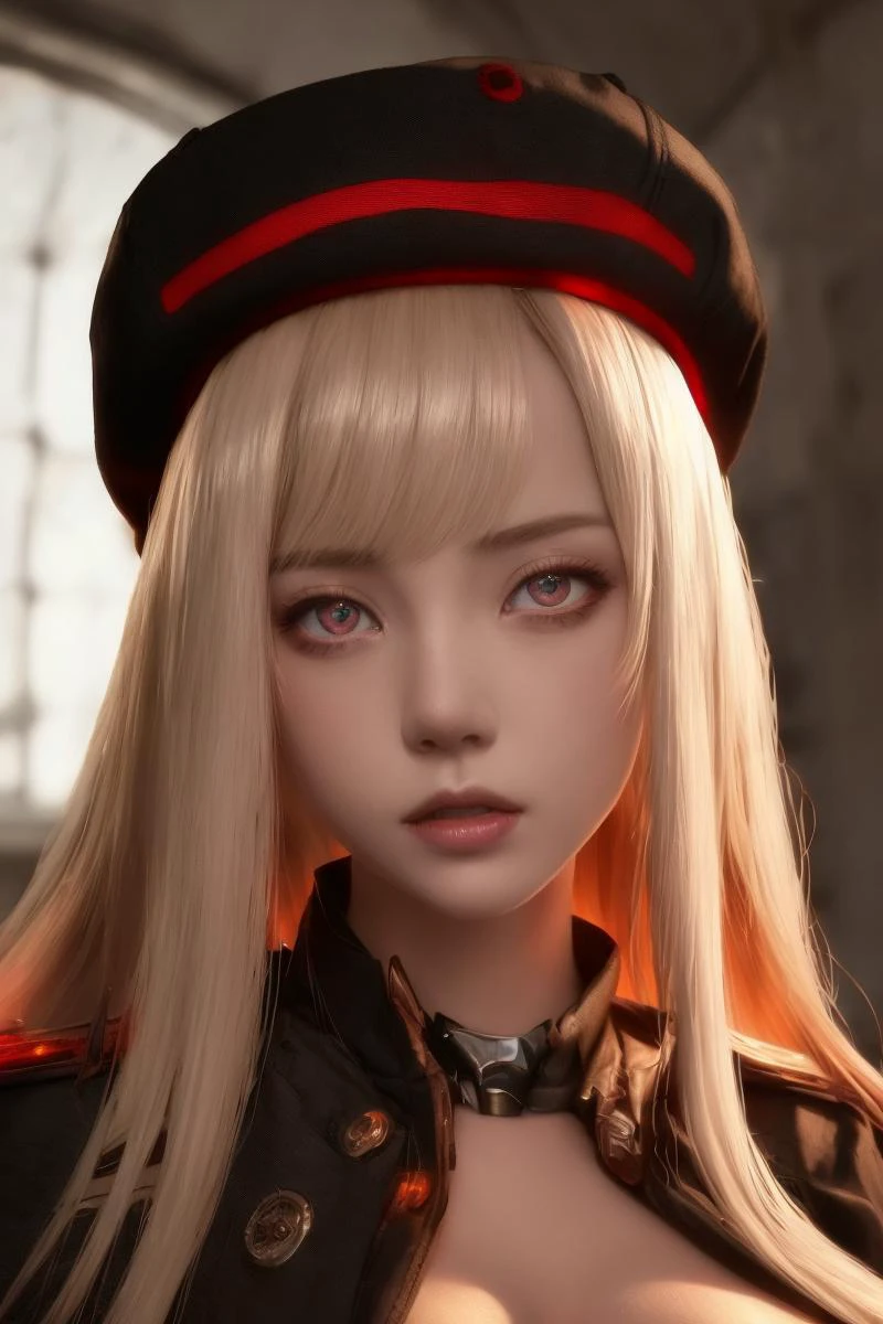 nikirabi, (crypt in background),cap, red glowing eyes, blonde hair,
(best quality:1.2), (extremely detailed illustration:1.2), (extremely detailed and beautiful:1.3), (masterpiece:1.2), (ultra-detailed:1.4), (cinematic lighting:1.3), (high resolution:1.2), whole body, full body, looking at viewer,
<lora:MUSE_girlfriend_v2:0.4>, <lora:nikkeRapiNIKKE_v10:1>