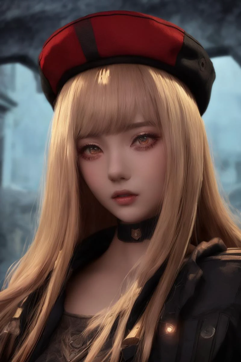 nikirabi, (crypt in background),cap, red glowing eyes, blonde hair,
(full body: 1.2), whole body, (best quality:1.2), (extremely detailed illustration:1.2), (extremely detailed and beautiful:1.3), (masterpiece:1.2), (ultra-detailed:1.4), (cinematic lighting:1.3), (high resolution:1.2), looking at viewer,
<lora:MUSE_girlfriend_v2:0.4>, <lora:nikkeRapiNIKKE_v10:1>