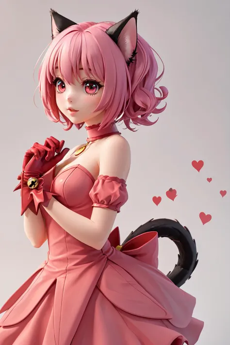 1girl, solo, mi1, tail ornament, tail bow, gloves, cat tail, red gloves, tail bell, choker, detached sleeves, pink dress, dynamic angle, <lora:momomiya_ichigo_v2:0.7>, masterpiece, best quality, highres,