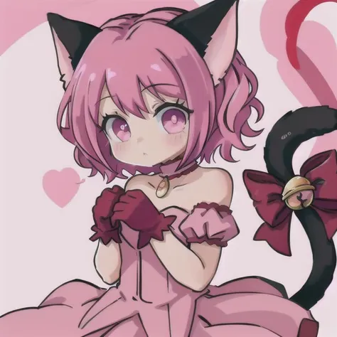 <lora:momomiya_ichigo_v2:1>, mi1, tail ornament, tail bow, gloves, cat tail, red gloves, tail bell, choker, detached sleeves, magical girl, pink dress, strapless,mew ichigo