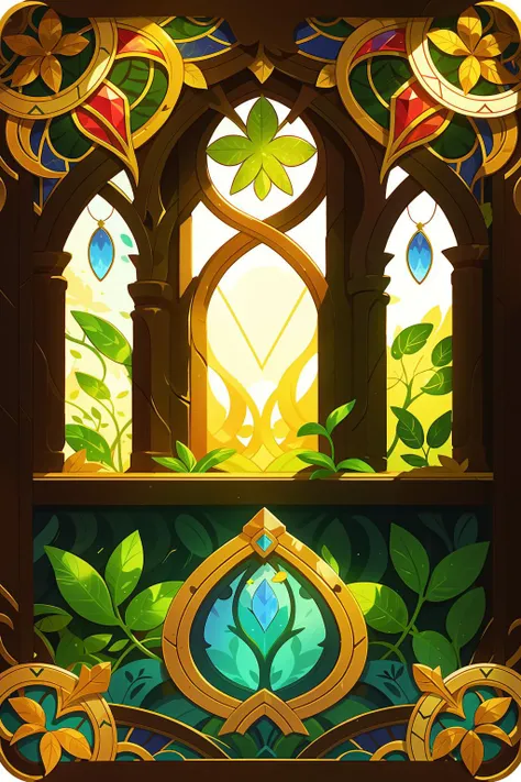 Concept art, game cards, tarot cards, European patterns, fine patterns, no_humans, gemstones, windows, leaves,<lora:kapai:0.8>,