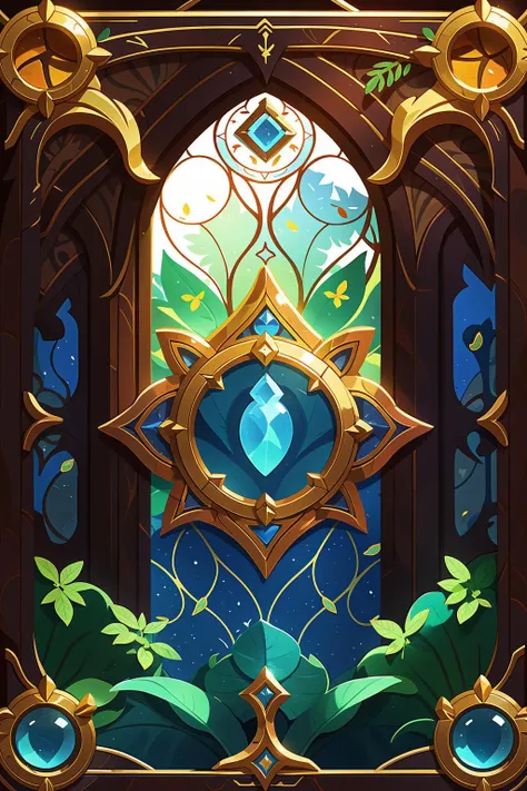 Concept art, game cards, tarot cards, European patterns, fine patterns, no_humans, gemstones, windows, leaves, interiors,<lora:kapai:0.8>,