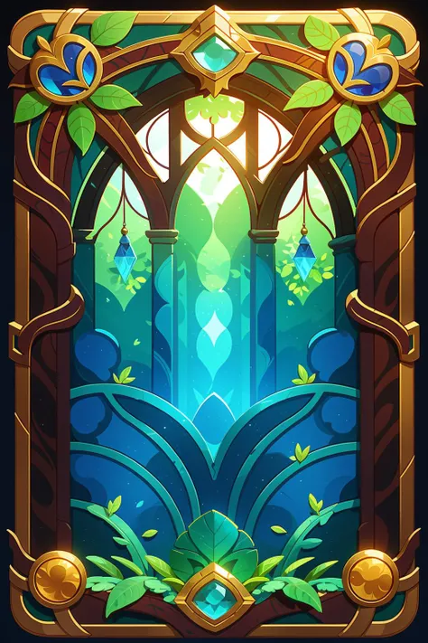 Concept art, game cards, tarot cards, European patterns, fine patterns, no_humans, gemstones, windows, leaves,<lora:kapai:0.8>,