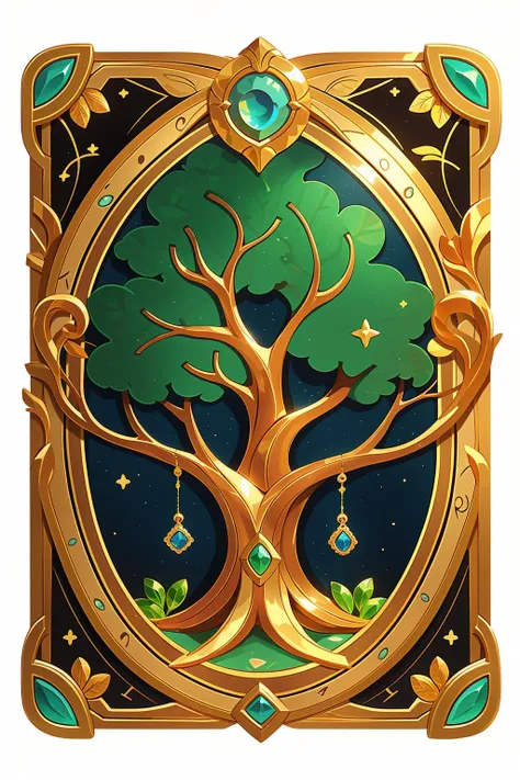 concept art, game cards, European pattern, gold relief, relief, no man, gemstone, tree pattern, still life, tarot cards, border, simple background,<lora:kapai:0.8>,