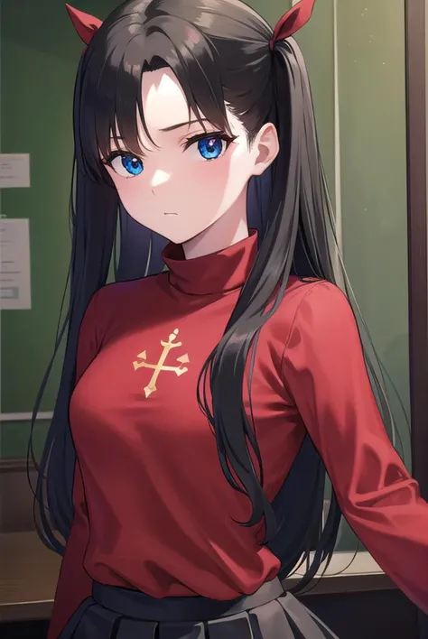 rintohsaka, <lora:rintohsaka-lora-nochekaiser:1>,
rin tohsaka, aqua eyes, (black hair:1.5), hair ribbon, long hair, ribbon, sidelocks, two side up, (parted bangs:1.5),
BREAK black skirt, black thighhighs, long sleeves, miniskirt, pleated skirt, (red sweater:1.5), skirt, sweater, thighhighs, turtleneck,
BREAK indoors, classroom,
BREAK looking at viewer, full body,
BREAK <lyco:GoodHands-beta2:1>, (masterpiece:1.2), best quality, high resolution, unity 8k wallpaper, (illustration:0.8), (beautiful detailed eyes:1.6), extremely detailed face, perfect lighting, extremely detailed CG, (perfect hands, perfect anatomy),