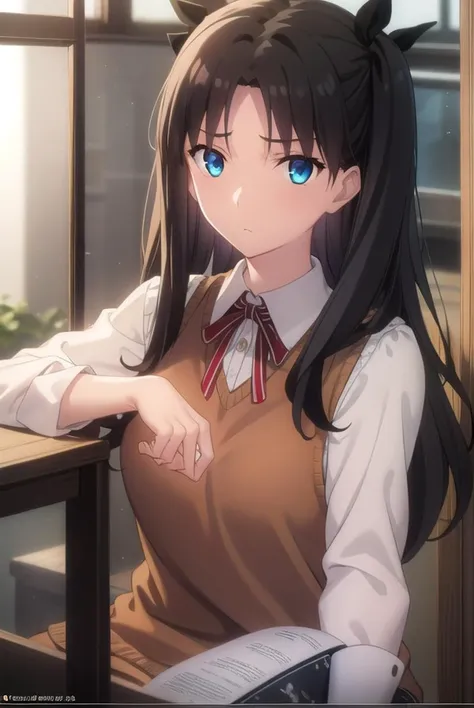 rintohsaka, <lora:rin tohsaka ubw-lora-nochekaiser:1>,
rin tohsaka, aqua eyes, (black hair:1.5), hair ribbon, long hair, ribbon, sidelocks, two side up, (parted bangs:1.5),
BREAK (brown sweater vest:1.2), collared shirt, homurahara academy school uniform, neck ribbon, red ribbon, ribbon, school uniform, shirt, sweater vest, white shirt,
BREAK indoors, classroom,
BREAK looking at viewer, (cowboy shot:1.5)
BREAK <lyco:GoodHands-beta2:1>, (masterpiece:1.2), best quality, high resolution, unity 8k wallpaper, (illustration:0.8), (beautiful detailed eyes:1.6), extremely detailed face, perfect lighting, extremely detailed CG, (perfect hands, perfect anatomy),