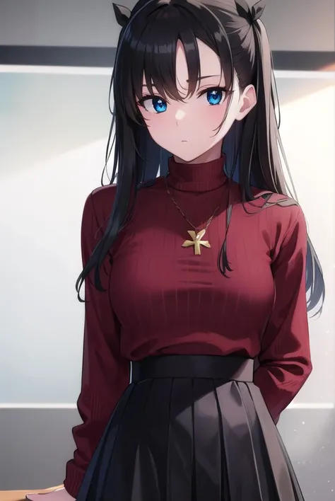 rintohsaka, <lora:rintohsaka-lora-nochekaiser:1>,
rin tohsaka, aqua eyes, (black hair:1.5), hair ribbon, long hair, ribbon, sidelocks, two side up, (parted bangs:1.5),
BREAK black skirt, black thighhighs, long sleeves, miniskirt, pleated skirt, (red sweater:1.5), skirt, sweater, thighhighs, turtleneck,
BREAK indoors, classroom,
BREAK looking at viewer, full body,
BREAK <lyco:GoodHands-beta2:1>, (masterpiece:1.2), best quality, high resolution, unity 8k wallpaper, (illustration:0.8), (beautiful detailed eyes:1.6), extremely detailed face, perfect lighting, extremely detailed CG, (perfect hands, perfect anatomy),