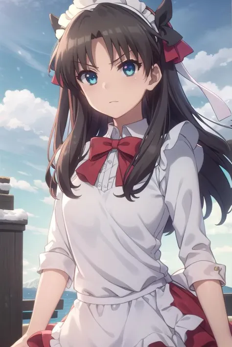 rintohsaka, <lora:rin tohsaka prisma s2s3-lora-nochekaiser:1>,
rin tohsaka, long hair, black hair, two side up, aqua eyes, bow, hair bow,
BREAK thighhighs, dress, frills, black thighhighs, zettai ryouiki, long sleeves, maid, maid headdress, red dress,
BREAK outdoors, snow,
BREAK looking at viewer, (cowboy shot:1.5), dynamic pose,
BREAK <lyco:GoodHands-beta2:1>, (masterpiece:1.2), best quality, high resolution, unity 8k wallpaper, (illustration:0.8), (beautiful detailed eyes:1.6), extremely detailed face, perfect lighting, extremely detailed CG, (perfect hands, perfect anatomy),