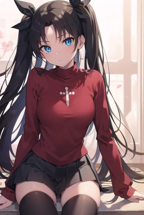 rintohsaka, <lora:rintohsakatest:1>, rin tohsaka, aqua eyes, black hair, hair ribbon, long hair, ribbon, sidelocks, two side up,
BREAK black skirt, black thighhighs, long sleeves, miniskirt, pleated skirt, red sweater, skirt, sweater, thighhighs, turtleneck,
BREAK outside, city,
BREAK looking at viewer, BREAK <lora:GoodHands-vanilla:1>, (masterpiece:1.2), best quality, high resolution, unity 8k wallpaper, (illustration:0.8), (beautiful detailed eyes:1.6), extremely detailed face, perfect lighting, extremely detailed CG, (perfect hands, perfect anatomy),