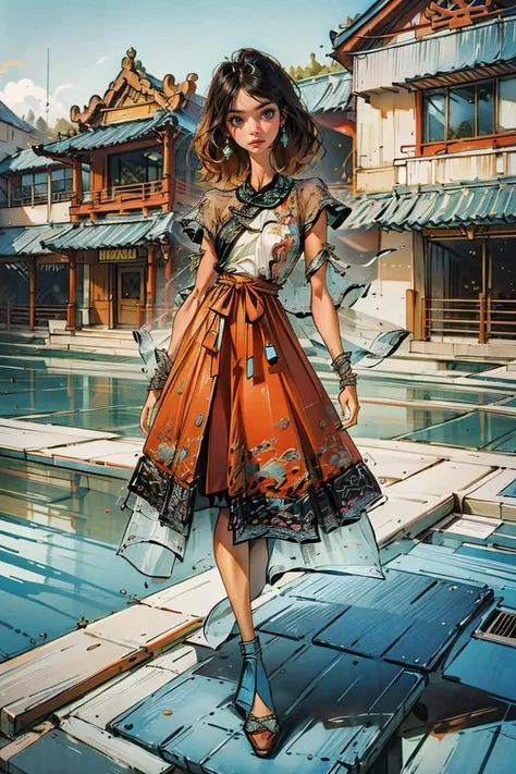 <lora:Yanxi_v1:0.8>,yanxi,1girl, solo, jewelry,(RAW photo, best quality), (realistic, photo-realistic:1.3), extremely delicate and beautiful, full body, Amazing, finely detail, masterpiece, ultra-detailed, highres,(best shadow),intricate,stunning skin details, Chinese classical architecture as the background,fine art photography, romantic depictions of historical events, exquisite clothing detail, sharp focus, 8k UHD, DSLR, high quality, (film grain:1.4), Fujifilm XT3, (blue and orange tone impression),<lora:anumtariq-04:0.85>