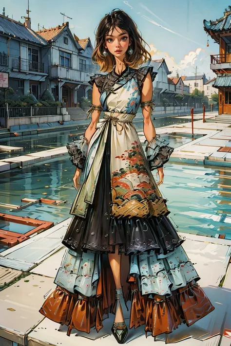 <lora:Yanxi_v1:0.8>,yanxi,1girl, solo, jewelry,(RAW photo, best quality), (realistic, photo-realistic:1.3), extremely delicate and beautiful, full body, Amazing, finely detail, masterpiece, ultra-detailed, highres,(best shadow),intricate,stunning skin details, Chinese classical architecture as the background,fine art photography, romantic depictions of historical events, exquisite clothing detail, sharp focus, 8k UHD, DSLR, high quality, (film grain:1.4), Fujifilm XT3, (blue and orange tone impression),<lora:anumtariq-04:0.85>