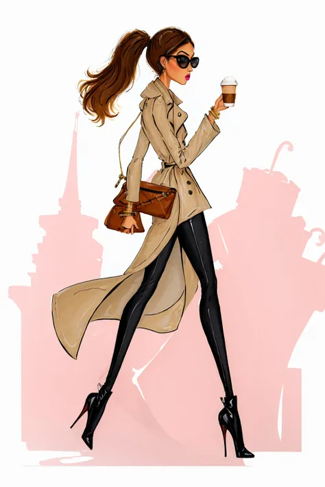 tariq,
illustration, ink color, watercolor, white background,
super long legs,
1girl, solo, long hair, looking at viewer, simple background, brown hair, long sleeves, white background, holding, jewelry, full body, ponytail, pants, black footwear, high heels, bracelet, cup, lips, coat, makeup, black pants, sunglasses, lipstick, holding cup, walking, bangle, disposable cup, long coat, coffee, trench coat, coffee cup,
<lora:anumtariq-04:1>