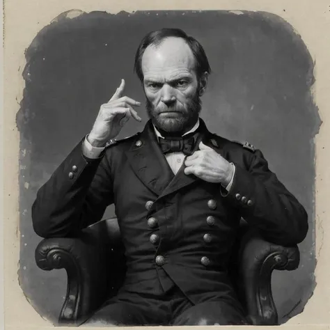 Photograph of General Sherman doing a gang sign with his hands <lora:Sherman:0.7>