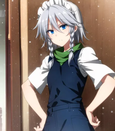 izayoi sakuya, winter, hands on hips, <hypernet:Sazanami Mio:0.9>