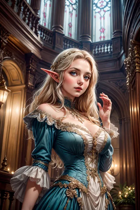 A portrait of an (elven woman:1.25) wearing a beautiful high quality Victorian dress, standing on a mansion balcony waving, Victorian setting, high quality colors, low angle close shot <lora:SDXLrender_v1.0:0.6> <lora:popular:1> <lora:add_detail:1> <lora:epiCRealismHelper:1>