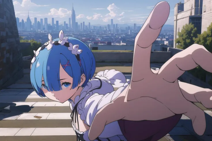 anime, hdr, soft light, ((best quality)), ((masterpiece)), (detailed), <lora:RemV1:0.6>, rem_\(re_zero\), black long sleeves, city, pavement, PepePunchMeme <lora:PepePunchMeme:1>
