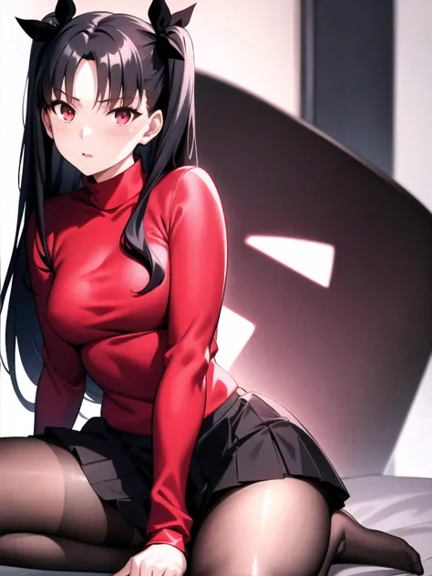 Anime girl in red dress sitting on the floor with crossed legs, beautiful anime girl squatting, Seductive Anime Girl, the anime girl is crouching, in dress, charming anime girls, Rin Tohsaka, Anime visuals of cute girls, anime girl wearing a black dress, beautiful alluring anime woman, anime moe art style, Smooth Anime CG Art