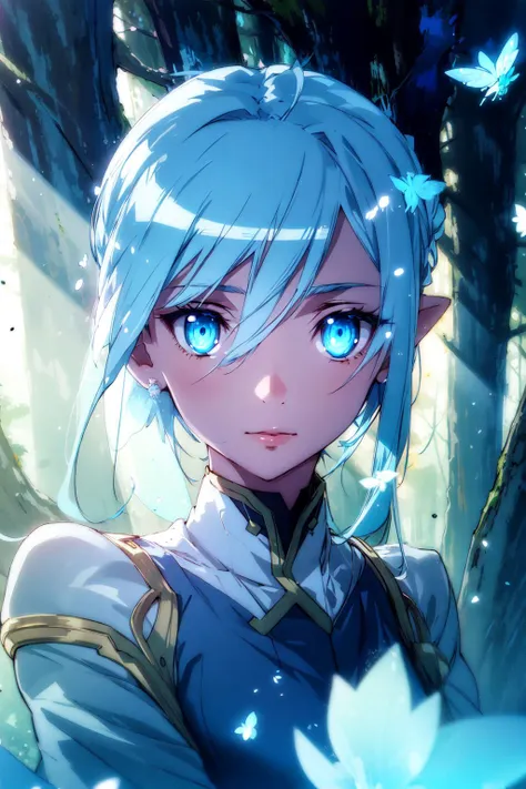 intricate details, cinematic light, (finely detailed face and beautiful eyes),  (cowboy shot:1.3), full body, (blue hair), (blue gradient hair),bare skin, fairy, (transparent fairy wings), blue skin, pixie ears, (in the enchanted forest:1.3), (blue neon trees), (night), (neon fireflies), glowing dust, white particles in the air, BREAK, high resolution illustration, (masterpiece:1.5), (best quality:1.2), coloful, rim lighting, spot lighting, (beautiful and clear background:1.2), scenery, (finely detailed face and beautiful eyes), (pretty face:1.2), (teen:1.3), 1girl,eyes shine,  hair between eyes,sweet lips,