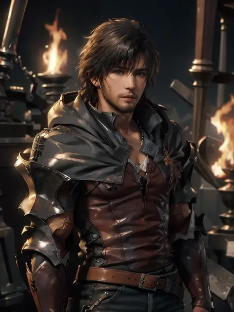 high quality, realistic, official art, unity 8k wallpaper, ultra detailed, beautiful and aesthetic, masterpiece, best quality, 1boy, beard, <lora:FF16-clive-000005:1>