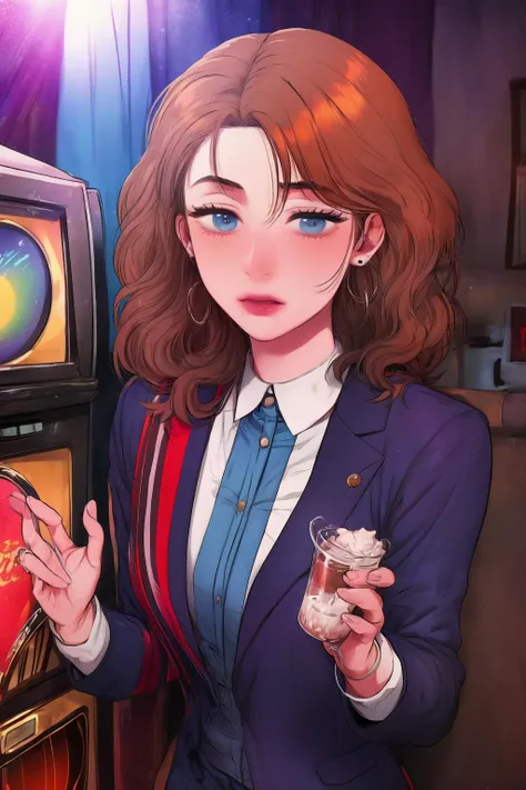 (nsfw), (uncensored), (1girl) , (Mature older female,milf in her sixties,motherly), Native American,, Bold eyebrows, (Light Blue eyes ), (Brown Medium Length Undone Waves hairstyle), (wearing Exhaustive violet purple Oversized blazer, skinny jeans, loafers, shoulder bag, stud earrings), with underneath (luxurious Coral red front-closure bralette, Underpants and tights:0.5),<lora:ClothingAdjuster3:-0.75>, short,(Pear body), (small breasts) , , french wire earrings ,
(solo focus), upper body, Looking straight at the camera, Melancholic facial expression , ,
(masterpiece, top quality, best quality, official art, beautiful and aesthetic),extreme detailed eyes, colorful, highest detailed, vibrant colors, high contrast,
background A lively 1950s sock hop with a jukebox and milkshakes at Sunrise,
<lora:uv:0.5>,<lora:1epi_noiseoffset2:0.65>,<lora:LORA-XenoDetailer-v2:0.5>,<lora:tangbohu-detailmaker_v2:0.33>,<lora:light:0.5>, <lora:zzzBad Thinking Diary:1> btd