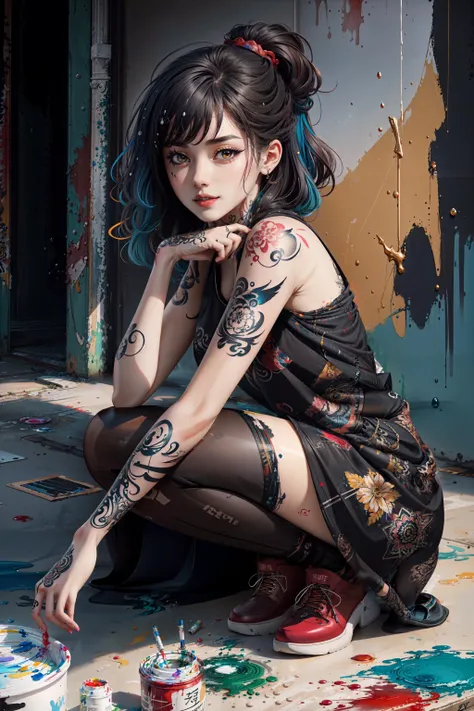 official art, unity 8k wallpaper, ultra detailed, beautiful and aesthetic, beautiful, masterpiece, best quality, (zentangle, mandala, tangle, entangle),
(full body:0.3)
1girl, Colored pigment,Colored paint,colorful,splashing, Splash paint,Wear a lot of paint
<lora:ClothingAdjuster2:-0.2> <lora:Cute_girl_mix4:0.3> <lora:3DMM_V12:0.45> <lora:ggx_V2.1_16:0.2> <lora:tutu's cyberpunk:0.25> <lora:VeryLongLegs_v2:0.0> <lora:sarah-05:0.3>