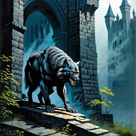 color illustration in (berniewrightson:1.5) style, extremely detailed, masterpiece, tenebrism, high contrast,
Wolf,
Mist-enshrouded castle ruins
<lora:BernieWrightson_Style_XL_V4.1:0.7>