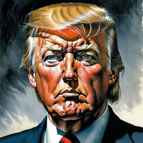 color illustration in berniewrightson style, extremely detailed, masterpiece,
president donald trump,
<lora:BernieWrightson_Style_XL_V4.1:0.6>