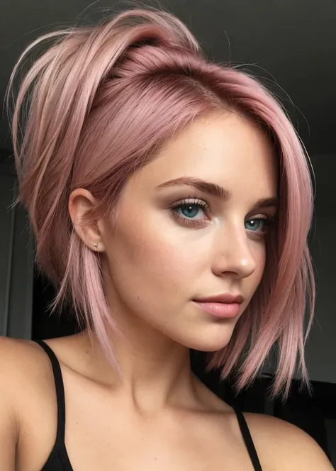 a selfie of a pretty young woman BREAK ombre blonde pink BREAK taken with iphone camera, film grain