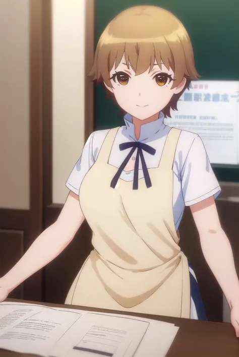 hanamiyakoshi, <lora:hana miyakoshi s1-lora-nochekaiser:1>,
hana miyakoshi, short hair, brown hair, (brown eyes:1.3), smile,
BREAK apron, waitress,
BREAK indoors, restaurant,
BREAK looking at viewer, (cowboy shot:1.5),
BREAK <lyco:GoodHands-beta2:1>, (masterpiece:1.2), best quality, high resolution, unity 8k wallpaper, (illustration:0.8), (beautiful detailed eyes:1.6), extremely detailed face, perfect lighting, extremely detailed CG, (perfect hands, perfect anatomy),