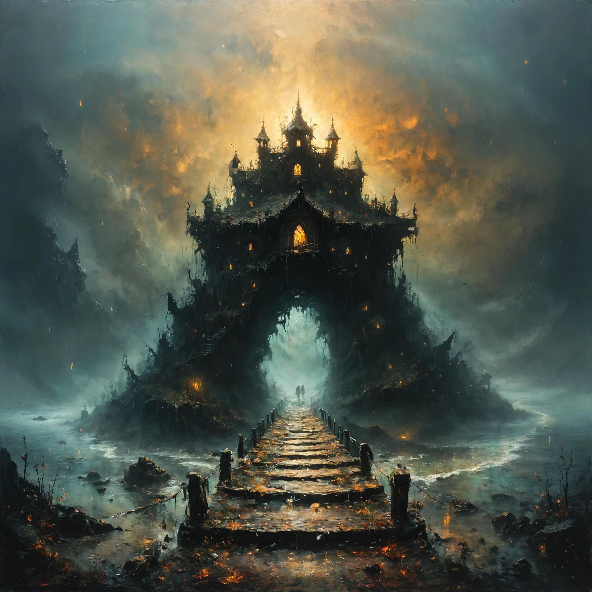ral-hnycmb Silicon-based organism with regenerating abilities, Decrepit, fog-covered pier with ghostly figures in the background,,, LED Lighting, bl4ckl1ghtxl, sharp focus D&D, fantasy, highly detailed, digital painting, HD, trending on ArtStation, dark fantasy, great composition, concept art, matte, sharp focus, illustration, rule of thirds, intricate, dynamic lighting, cinematic, detailed, 8k<lora:ral-hnycmb:0.8> <lora:Disturbia:0.6> <lora:RMSDXL_Creative:0.4> <lora:bl4ckl1ghtxl:0.7>