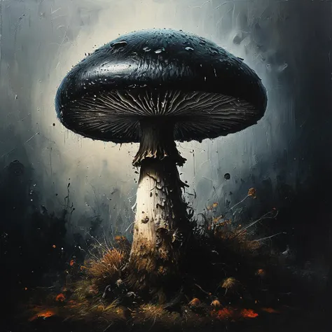 impactful paint of a mushroom <lora:Disturbia:0.7>, highly detailed, 8k, sharp, professional, clear, high contrast, high saturated, , vivid deep blacks, crystal clear