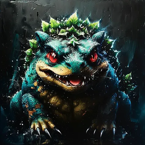 impactful paint of closeup portrait of Venusaur, evil, eminating greatness and strenght <lora:Disturbia:0.7>,    highly detailed,   8k,   sharp,  professional, clear,   high contrast, high saturated, , vivid deep blacks, crystal clear