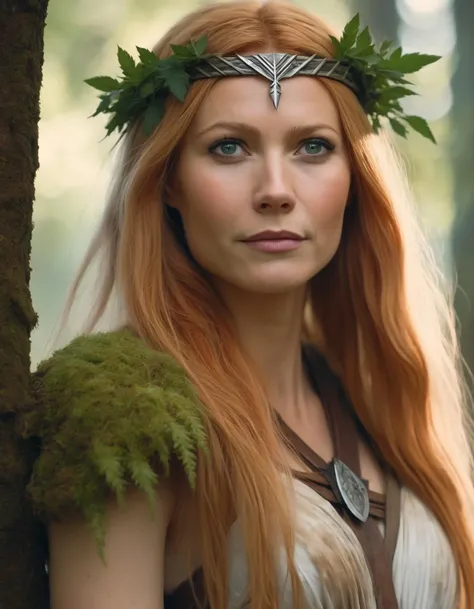 cinematic photo A closeup portait of (((ohwx woman))) an ancient druid made of bark, she live hidden in the vegetation of a forgotten forest, highly detailed painting, by Artgerm and Raphael Lacoste <lora:gwyneth_lora_sdxl_v1-000008:1> . 35mm photograph, film, bokeh, professional, 4k, highly detailed