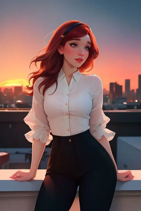 DEN_evashine_SG,
(cityscape:1.2) scene posing on the (rooftops:1.2) at (sunset:1.2) wearing clothes, wearing trousers and a top, (plain top:1.2), (top:1.2), (trousers:1.2), (cityscape:1.2), (night time sunset sky:1.3), (dark:1.1), (evening:1.2), vibrant sky colours,
bokeh, f1.4, 40mm, photorealistic, raw, 8k, textured skin, skin pores, intricate details  <lora:epi_noiseoffset2:1>, epiCRealism, <lora:ClothingAdjuster3:-0.8>
