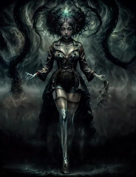 ((best quality)), ((masterpiece)), ((realistic)), (detailed), female Nonagenarian Balanced Native American Giant (Captivate Brownian motion Flowing dust devil Placebo effect Diagonal lines Liquid magic:1.3) wearing Captivating Magician Enflame Cherry Chiffon Camouflage Jogger shorts and Red Satin Ikat Oversized button-down shirt and Ballet flats and Turban and Sock suspenders with Halloween makeup and Honey eyes and Birthmarks and Curtain bangs hairstyle, Elemental Attunement, Standing in harmony with natural elements., Guilt, (Inspire Electric current Whipping spring bloom Cognitive dissonance Perpendicular liness Bose-Einstein Condensate magic:1.3), steampunk, ((masterpiece)), absurdres, HDR, <lora:add_detail:1>, <lora:LowRA:0.5>, <lyco:DonMn1ghtm4reV2:0.6> <lora:AbyssalTech:1>
