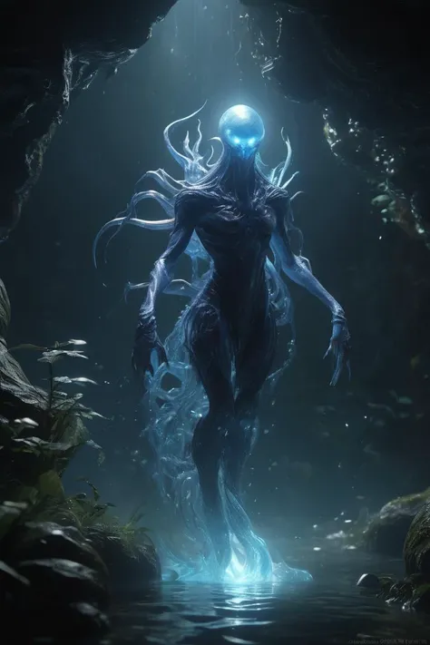 digital rendering <lora:epi_noiseoffset2:0.8> <lora:AbyssalTech-20:0.8> abyssaltech , dark energy, ethereal, dissolving, see-through, abyss al creature, 4k, trending on artstation, epic lighting, cryengine render, dark fantasy