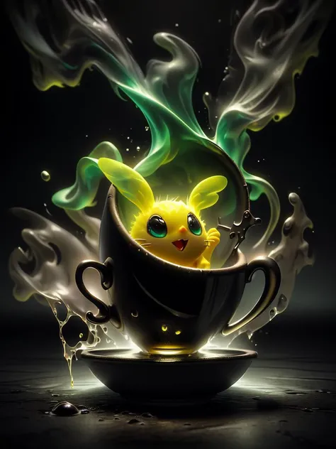 (disney:0. 1), (cartoon:0.1), (pixar:0.4), (3D:1.20),
(UHD:1.1), (detailed background visible:1.2),
(cute:0.80) (yellow canary) (bathing:0.60) inside (cup of (black coffee)),,
<lora:AbyssalTech:1.00> abyssaltech , dark energy, ethereal, dissolving, see-through, abyss,
(Style: subsurface scattering, (pui), analog style, realistic, film photography, highres photo, cinematic Lighting, trending on artstation),(Photorealistic:1.2),
(detailed), sharp, HDR, high quality, good resolution, maximalist, masterpiece,