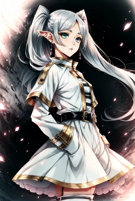 <lora:СÑÐ¸Ð»Ñ Cierra:1>,aafrie,long hair, white hair,2twintails, pointy ears,earrings, thick eyebrows <lora:ФÑиÑен пÑовожаÑÑÐ°Ñ Ð² поÑледний пÑÑÑ(aafrie,long hair, white hair,twintails, pointy ears,earrings, thick eyebrows,(Ñм одеждÑ):0.7> thick eyebrows, white capelet, striped shirt, long sleeves, belt, white skirt, black pantyhose,small breasts, anime style, anime colors,detailed anime,animeHD, anime eyes, bigger eyes, high quality anime, large anime pupils, 1girl (in full growth), best quality, masterpiece, ultra-detailed, high quality,perfect anatomy, (perfect full body), (detailed full body), good eyes, perfect face, pretty face,(beautiful and aesthetic:1.2),beautiful eyes, anime eyes, detailed eyes,Exquisite visuals, high-definition