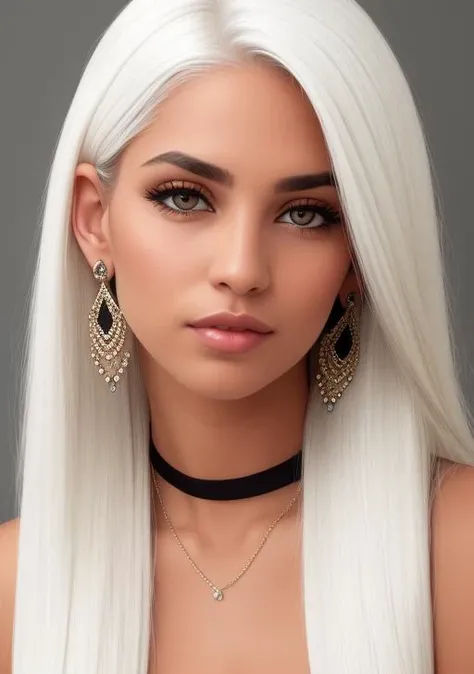 1girl, brown_eyes, earrings, white_hair, jewelry, long_hair, looking_at_viewer, solo, upper_body
