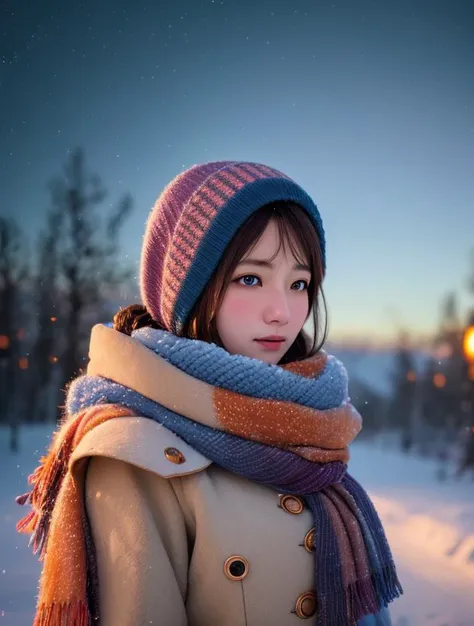 masterpiece,best quality,official art,extremely detailed CG unity 8k wallpaper,large breasts, 1girl, upper body, face close up,scarf, maid, snow shelter,exposure blend, medium shot, bokeh, (hdr:1.4), high contrast, (cinematic, teal and orange:0.85), (muted colors, dim colors, soothing tones:1.3),