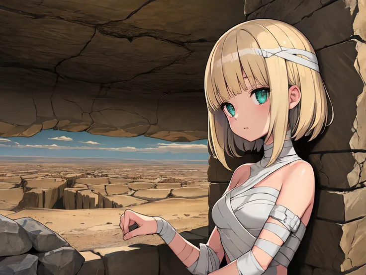 1girl, (desert:1.1), destroyed stone wall, 8k textures, extreme detail, hight detailed skin texture, illustration, cartoon, anime! epic details, high sharpness, naked bandage, bandages, costume
<lora:mummy_costume:0.8>