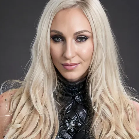 portrait of Charlotte Flair , long hair, blonde hair, wide jaw, beautiful eyes, wearing black turtle neck, soft light, studio light, high details, detailed skin, no makeup, smirk, big lips, young look, sony a7s photo <lora:CFLairFawzi:1>