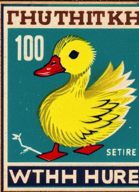 (<lora:Matchbox:.8>) a poster, a matchbox of a duck
