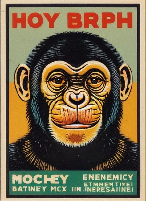 (<lora:Matchbox:.8>) a poster, a matchbox of a chimp