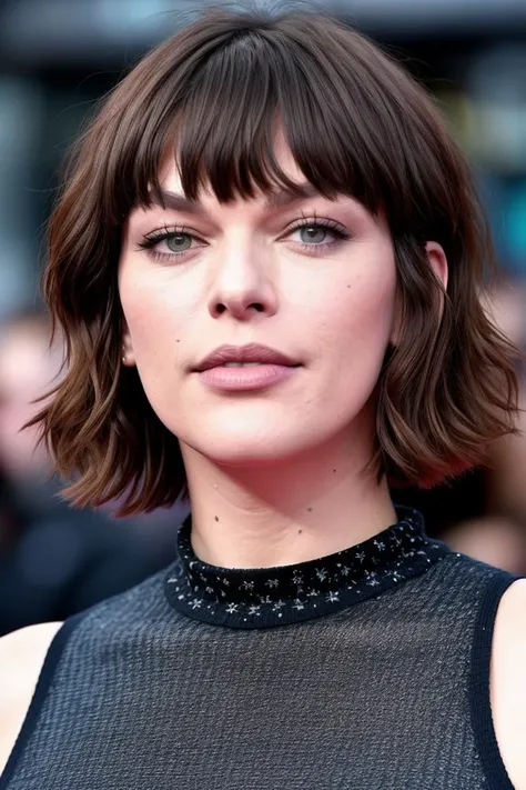 a photo of m1ll4j0v0v1ch, a woman (wearing a turtleneck jumper), on a premiere movie event, standing on the red carpet, (focus on face:1.2), (masterpiece:1.2), (photorealistic:1.2), (bokeh), (best quality), (detailed skin:1.2), (intricate details), (8k), (HDR), (cinematic lighting), (sharp focus), (close-up:1.4)