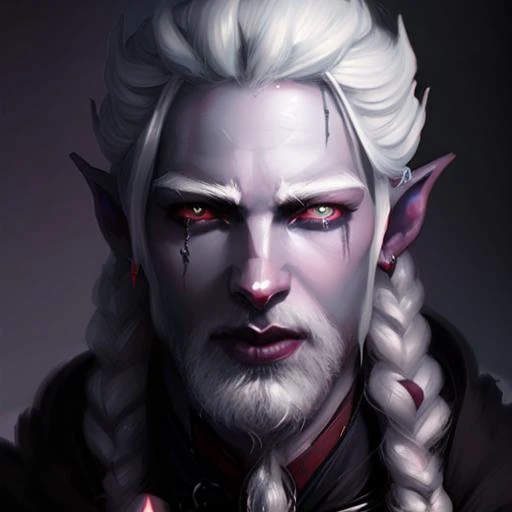 Close-up Portrait of a seductive Drow Person with gray dreadlocks hair, Frostpunk, Fantasy, Volumetric lighting, concept art, brush stroke style, artstation, trending, highly detailed, art by greg rutkowski