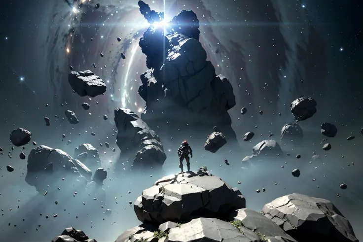 3d, realistic, highres, high quality, octane render, detailed, 4k wallpaper, sci-fi, cyber, cinematic light,(masterpiece), 
 scenery, spacerock-scatter style, a melting rock was piereced by unkown forces, debris scattered around the space, light rays, lens flare,starry sky
 <lora:scatter rocks_20231128185243-000003:0.9>